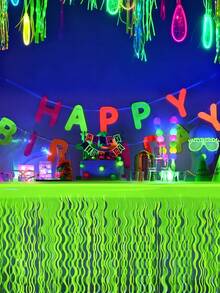 1件 75x275厘米 荧光黄桌裙，荧光黄雨帘式桌裙，装饰流苏雨帘式桌裙，生日派对装饰，周年纪念装饰，夜间派对荧光桌饰流苏桌旗，黄色装饰，婴儿派对装饰 - 黃色 - 查看 9