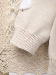 Infant Girl Warm Elegant Knitted Cardigan With Little Sheep Embroidery Paired With Solid Color Casual Pleated Skirt, Suitable For Daily Wear Or Outing Gatherings, Sweet Comfortable Skin-Friendly Versatile - Apricot - View 3