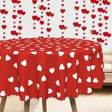 1 Stück Tischdecke im Valentinstag-Thema - nordischer minimalistischer Stil, rotes Herzmuster Tischdecke, warm und romantisch - strapazierfähiger Polyesterstoff - geeignet für rechteckige oder runde Tische, perfekt für Valentinstag-Dinner, Hochzeit, Jahrestag, Party oder tägliche Heimdekoration, 3 Stile erhältlich