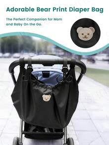 Stroller Bag Large Capacity Organizer With Stroller Hook - Reusable Washable Mummy Bag With Black Bear Pattern, Holds Mobile Phone, Wallet & Milk Bottles For Home & Travel - Multicolor - View 4