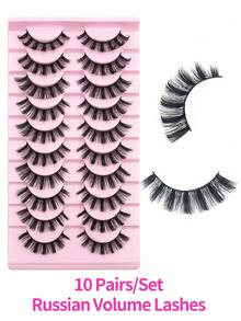 This 10-Pair Pack Of Russian False Eyelashes Is Made Of Faux Mink Fur, Creating A Natural, Thick Effect That Enlarges And Makes The Eyes Appear Fuller. Suitable For Beginners, It's Simple To Use, Reusable, And A Must-Have For Travel, As Well As An Ideal Choice For Party, Date, And Holiday Makeup Looks. - russian strip lashes - View 5