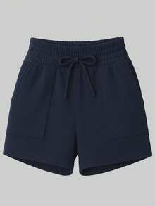 Kit 3 Peças Short Básico Liso Bolsos Cordão Falso Bermuda Verão Calor - Azul Marinho, Azul BB e Branco - Visão 8