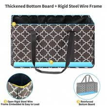 GhvyenntteS Extra Large Utility Tote Bag - Stand Up Utility Tote With Metal Wire Frame & Hard Bottom Board, Reusable Grocery Bags With Handles For Storage, Picnics, Beach, Pool, Laundry, Car, Camping,GreyLattice-1Pack - 灰色格子 - 1 包 - 查看 3
