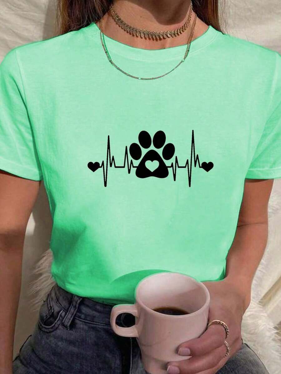 Camiseta Feminina Babylook T shirt batimentos pata pet gato cachorro Fofa 100% Algodão Várias Cores - Verde Menta - Visão 1