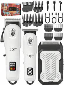 LQT 1/2/3pcs [Multi-Functional Haircut Set] Professional Men's Haircut Set, Rechargeable Electric Hair Clipper And Shaver, Men's Beard Trimmer, Hair And Body Grooming Kit, Home Haircutting Styling Set, Gift For Dad/Boyfriend - White - View 3
