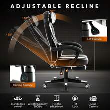 Silla de videojuegos, silla de juegos con soporte lumbar de masaje y reposapiés Silla de videojuegos ergonómica grande y alta ajustable en altura con asiento giratorio y reposacabezas para oficina en casa - Blanco y Negro - Ver 7