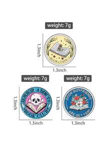 一套书虫珐琅徽章，阅读主题，风格独特可爱，融合恐怖与浪漫元素，是送给爱书人士的背包、外套等礼物。 - 彩色 - 查看 10