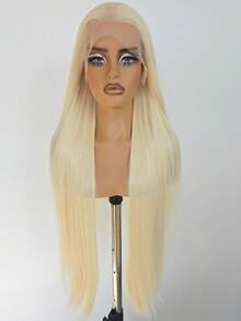 180% Density 13x4 Lace Front Wig, Synthetic Hair, Golden Blonde, Natural Straight, High Quality Heat Resistant Fiber, Pre-Plucked, Glueless, Full Wig For Women - Multicolor - View 5