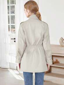 Plus Size Classic Trench Coat - Belted Waist, Adjustable Cuffs - White - View 3