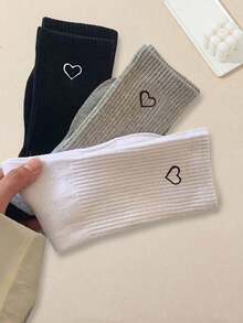 1/3/6双装心形图案男女通用情侣运动袜，中筒袜，春夏假日礼物，秋季袜子 - 彩色 - 查看 7