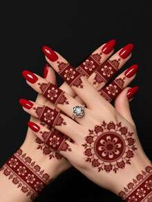 2 miếng dán hình xăm tạm thời họa tiết hoa mandala màu đỏ nâu, gợi cảm, thích hợp cho tay, cánh tay, lưng, phù hợp cho các lễ hội, tiệc tùng và sử dụng hàng ngày. - Màu Đỏ Sâu - Xem 5