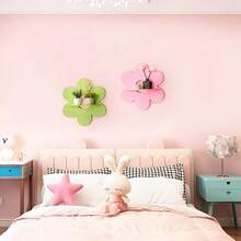 2Pcs Cute Shelf Pink Floating Shelves, Flower Shaped Green Floating Shelves Display Daisy Decor For Bathroom Livingroom Bedroom Shelves - 2pcs - 查看 3