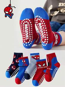1/5 Pairs Disney Marvel Spider-Man Cartoon Mid-Calf Socks For Kids, Fun Hero Character Halloween Gift Socks, Autumn/Winter - Multicolor - View 2
