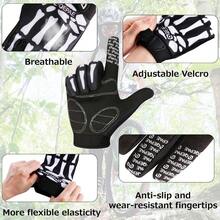 Skeleton Gloves Adjustable Lightweight Racing Skull Sports Work Bone Gloves Anti - Slip Breathable Men Women Motorcycle, Cycling, Biking, Workout - #1 黑色 - 全指 - 骷髏圖案 + XXL - 查看 3