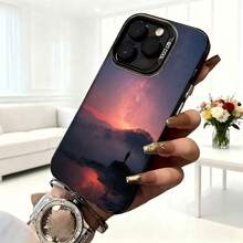 Cubierta de telefono con diseño de paisaje al atardecer azul oscuro para iPhone 14 Pro Max funda protectora con impresion de montana y cielo naranja rojo ideal para uso diario en cafes y salas de estar - Negro - Ver 6