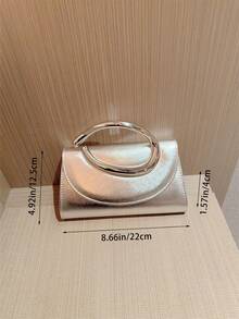 1 Túi cầm tay mini trang trí bằng kim loại thời trang, Túi xách nữ thanh kim loại sáng bóng thanh lịch, Cảm giác sang trọng cho trang phục dạ hội, tiệc tùng, đám cưới, vũ hội, dạ tiệc - Đi kèm với dây xích kim loại - Bạc - Xem 4
