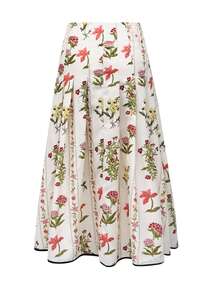 Women's New Elegant Casual Commute Daily Ditsy Floral Pleated Long Skirt - Pleated, Ditsy Floral, Long Length, Contrast Binding Hem, Thin Stiff Woven Skirt Summer - Pale Yellow - View 5