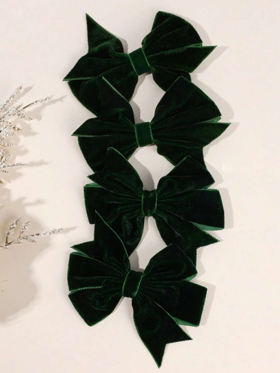 4 buc cleme de păr cu fundă din catifea verde pentru decor de Crăciun, cleme de păr cu model de aligator, accesorii de păr la modă, potrivite pentru fete și copii, cadouri de petrecere de sărbători - Verde - Vizualizare 1