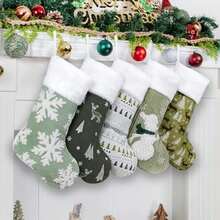 LUBOT - Paquete de medias de Navidad de 20 pulgadas, color rojo y verde, a cuadros, mezcla y combina clásica, rústica, de algodón, para colgar en la chimenea, para decoración de la temporada de día(Verde 5) - Multicolor - Ver 2