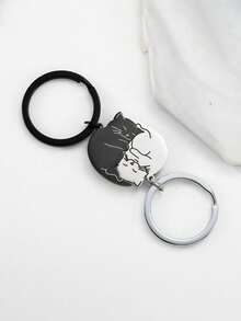 2个可爱猫咪钥匙扣 不锈钢情侣钥匙扣 新款创意卡通黑白猫咪不锈钢钥匙扣套装 2个装 送给好朋友或情侣 情人节/生日礼物 可爱 - 彩色 - 查看 1