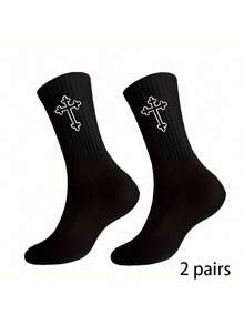 1/2/5/8/10/20 双男士百搭舒适纯色黑白设计中筒袜，四季皆宜，秋季 - 彩色 - 查看 21