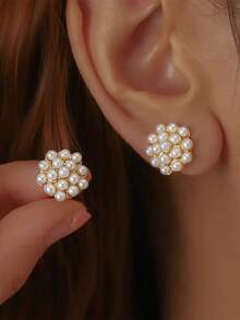 9pcs/Set Fashionable Minimalist Shell Flower Elegant Personalized Versatile Petal Earrings, Delicate Super Fairy Luxury Faux Pearl Geometric Drip Oil Rhinestone Earring Set, Suitable For Women Daily & Festival Wear - Set C - View 6