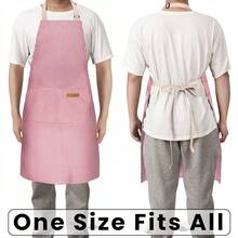 2 Pack Adjustable Bib Apron With 2 Pockets Chef CooFKing Kitchen Restaurant Aprons For Women Men,RedPinstripes - 紅條紋 - 查看 7