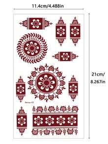 2 miếng dán hình xăm tạm thời họa tiết hoa mandala màu đỏ nâu, gợi cảm, thích hợp cho tay, cánh tay, lưng, phù hợp cho các lễ hội, tiệc tùng và sử dụng hàng ngày. - Màu Đỏ Sâu - Xem 8