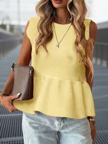 FOR BEAUTY Women's Knit Sleeveless Tank Top, Casual Minimalist Style, Solid Color, Back To School Essential, Spring/Summer - Deep Apricot - View 4