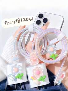Compatible With IPhone 18w/20w USB-C Charger Cover Cute 3D Design Clear Soft Charger Protector Kawaii Cable Saver Compatible With IPhone 11 12 13 14 Pro Max Fast Power Adapter Charging Adapter Charger Accessories Phone Accessories Compatible With IPad Essential For Your Mobile A Must-Have For Man And Woman For Home Travel And Back-To-School - Multicolor - View 7