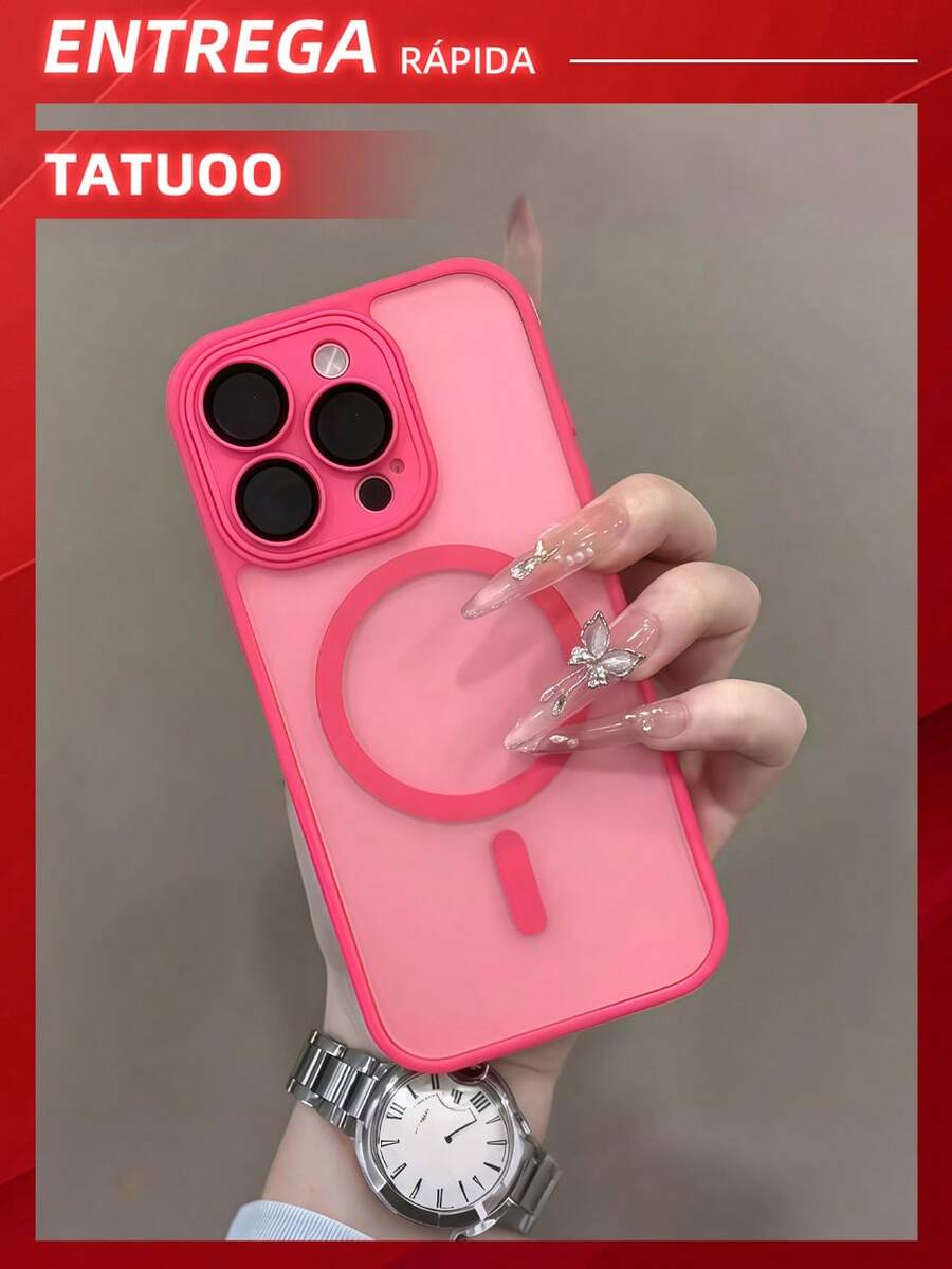 Magnetic Wireless Charging Protective Case, Frosted Translucent Shell, Shockproof Protective Case, Compatible With Apple 16 Pro Max/15/14/13/12/11 - 玫紅色 - 查看 1