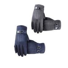 1 Pair Winter Thickened Fleece Men's PU Material Gloves, Men's Fleece Lined Warm Gloves, Outdoor Gloves, Full Finger Gloves, Men's PU Gloves, Available In Black, Brown, Gray, Blue, Holiday,, Thanksgiving - 灰色的 - 查看 5
