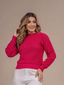 Women's Premium Textured Modal Knit Blouse With Round Neck And Long Sleeves For Winter - Dark Green - View 8