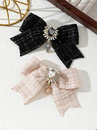 1枚优雅花卉蝴蝶结设计手工布艺胸针，配闪亮金属配件，女士胸针/腕花，珠宝礼品，适合日常佩戴、包包装饰、翻领别针