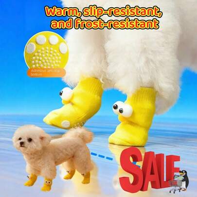 4双装狗狗靴 - 防水防滑，适合冬季雪地和夏季炎热路面；狗狗袜带防滑鞋底 - 室内舒适，在硬木地板上也能提供良好抓地力；狗狗鞋保护爪子 - 坚固鞋底，适合远足、岩石和崎岖路面；全天候狗狗靴 - 夏季透气，冬季保暖；狗狗袜；雪地狗狗靴；防滑狗狗袜；雪地狗狗靴；小型犬狗狗靴