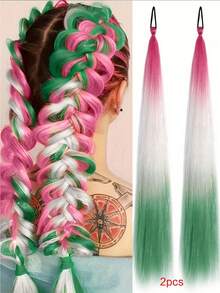 2 Packs 26 Inch Y2K Gradient Synthetic Hair Extensions, Braided Colorful Ponytail With Hair Metal Wire Elastic Tie, Soft And Smooth, For Daily Wear Or Role-Playing, Suitable For All Ethnicities - Multicolor - View 10