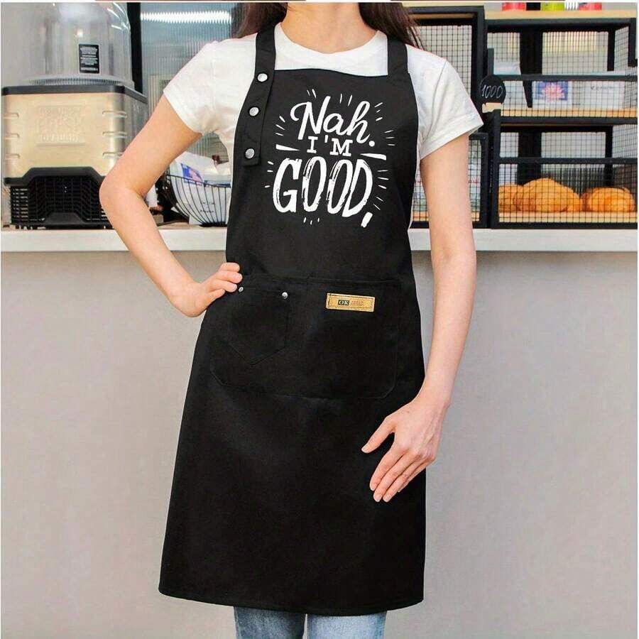 Humorous No, I'Fine Pocket Apron - Unisex Chef Apron, Durable Kitchen Apron With Playful Slogan, Suitable Chefs And Professional Cooks Hands-Cooking - Image Color - View 1