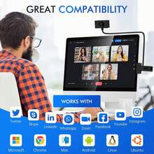 Webcam For PC, Laptop Camera USB Webcam With Adjustable Gooseneck, Eye Contact 1080P Computer Camera For Presentation, Desktop Demo, Full-Body View, Video Call, Zoom, Teams,