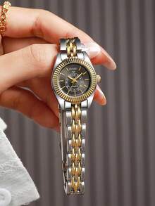 Minimalist High-Value Fashion Rhinestone Dot Scale Dial Steel Band Quartz Watch, Suitable For Birthday Gift, , Singles Day 1pc/Set - Multicolor - View 3