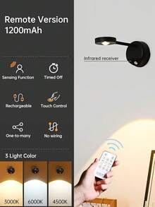 1pc Wireless LED Wall Light With Motion Sensor - Remote/Touch Control, 3 Color Changing Modes, USB Rechargeable, Suitable For Home Decor - 壁燈 - 查看 13