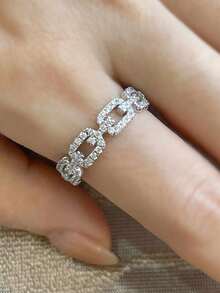 5pcs Minimalist Elegant Fashion Versatile Delicate Unique Geometric Design Copper Micro-Inlaid Cubic Zirconia Rings Set, Suitable For Women's Daily Commute, Banquet, Wedding Wear, Fashionable And High-End - Silver - View 9