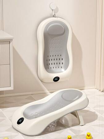 1pc Baby Temperature Sensing Foldable Bathtub, Infant Toddler Children Washing Tub, Newborn Small Kid Home Use Sit & Lie Bathing Basin, Baby Temperature Sensing Bathing Tray, Anti-Slip Bathing Mat