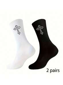 1/2/5/8/10/20 双男士百搭舒适纯色黑白设计中筒袜，四季皆宜，秋季 - 彩色 - 查看 20