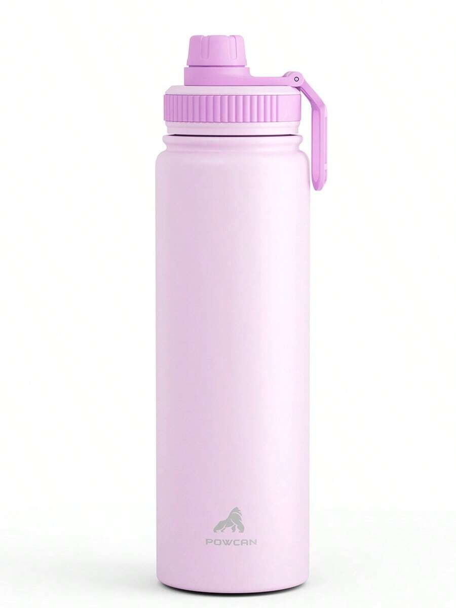 Powcan 26oz insulated stainless steel sports water bottle with spout and handle lid, wide-mouth bottle, double-wall stainless steel, leak-proof design, suitable for sports, outdoors, travel, school, and office