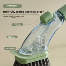 1pc Automatic Liquid Dispensing Long Handle Pot Cleaning Brush, Kitchen Dishwashing Scrub Brush With Steel Wire & PET Bristles