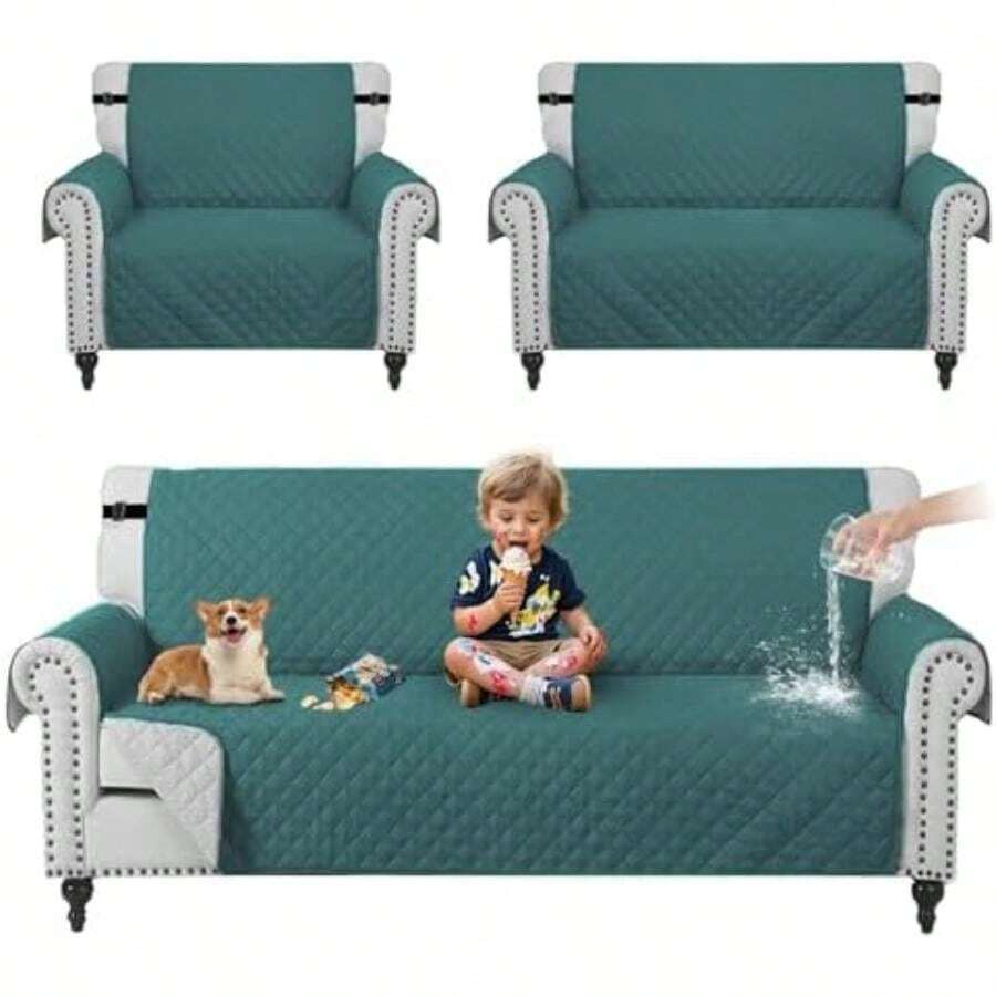 Fundas para Sillones 3 Piezas,Cubre Salas Impermeables Antiararañazos Antideslizantes Lavables para Sofá,Tejido súper Suave y elástico con Hebilla Ajustable,Funda para sofá para Mascotas(Azul Eléctrico) - Multicolor - Ver 1