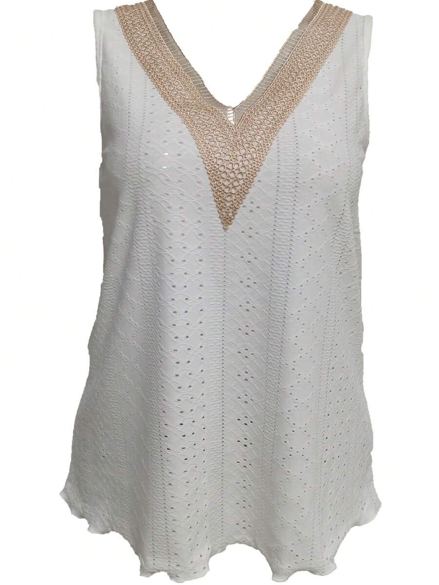 Plus Size Women's Fashionable Casual Sleeveless Top, Versatile For Spring/Summer - White - View 1