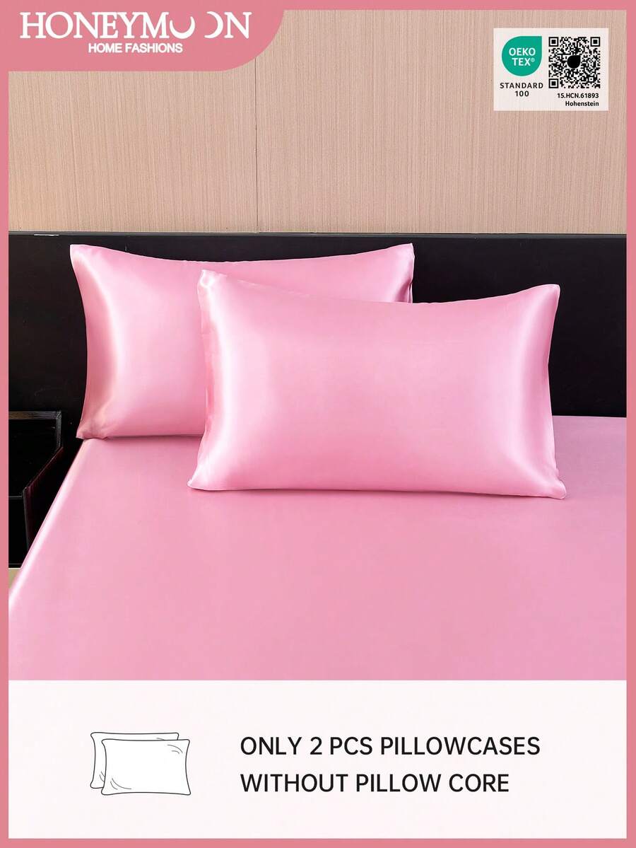 2pcs Silky Satin Pillowcase Set, Soft & Breathable, Anti-Wrinkle, Gentle On Hair & Skin, Improves Sleep Quality, Machine Washable, Oeko-Tex Certified, Pink - Pink - View 1