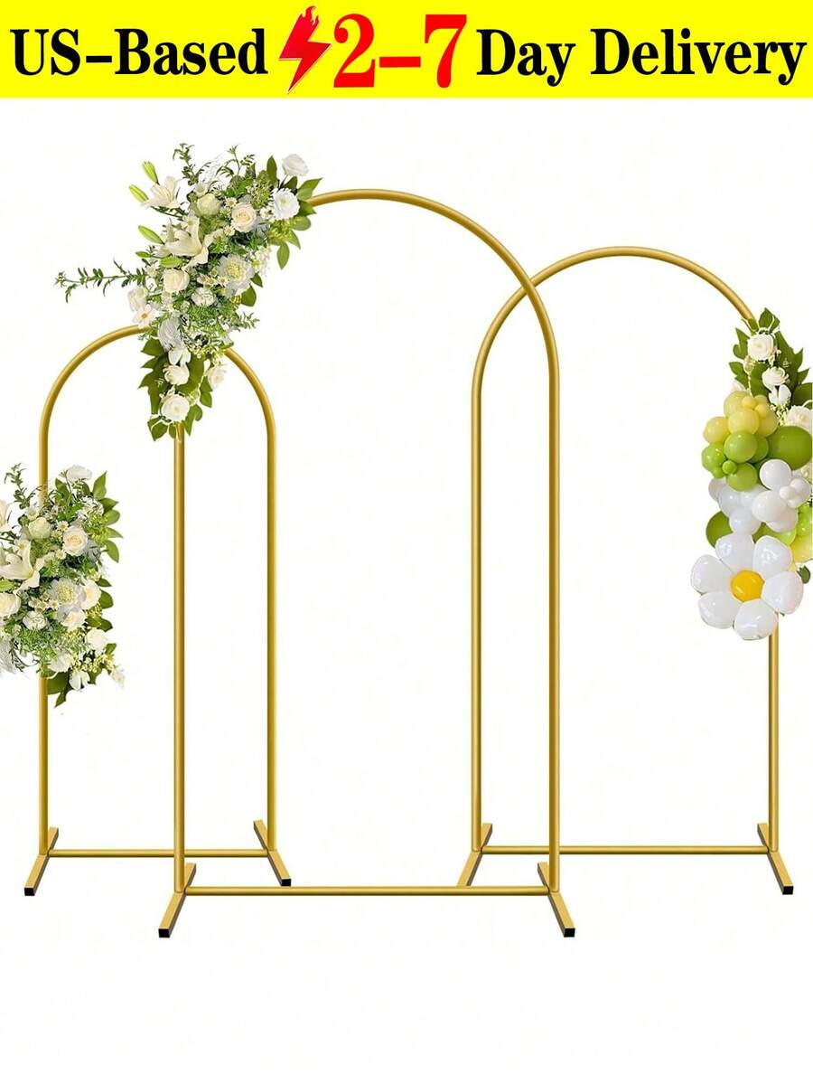 Wedding Arch Backdrop Brackets 7.2FT,6.6FT,6FT , Stand Stable Metal Gold Wedding Arch Frame,Gold Metal Arch Backdrop Brackets For Wedding Ceremony Shower Birthday Party Garden Flower Balloon Arch Decoration, Easy To Install, Durable And Sturdy,Multi-Functional Interior And Exterior Decorative Frames,Perfect For Thanksgiving & Christmas[US Local Warehouse] - 彩色 - 查看 1