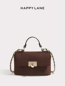 HAPPY LANE Geantă de mână vintage elegantă din lână, geantă de umăr minimalistă simplă, geantă cross-body cu cataramă aurie personalizată, potrivită pentru afaceri, casual, cumpărături, școală, geantă cu închidere prin răsucire frontală, vine cu curea de umăr, foarte potrivită pentru zi cu zi, petreceri și călătorii, ușoară și durabilă, fermecătoare retro, perfectă pentru femeile care urmăresc eleganța personalizată, potrivită pentru orice ocazie, prezintă un gust vestimentar unic. - Multicolor - Vizualizare 9